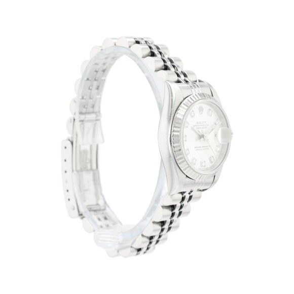 Rolex Ladies Datejust 26mm SS Silver Diamond NS Dial Fluted Jubilee Watch 69174